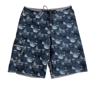 Big Star Blue and White Board Shorts with Nautical Pattern waist 34